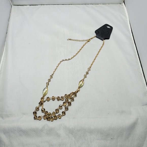 gold link chain topaz beaded 3 row layered necklace - Picture 4 of 7